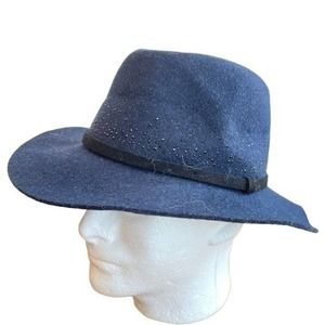 Neiman Marcus Fedora Hat Felted Wool Blue Brim Sparkle Cowboy One Size Unisex